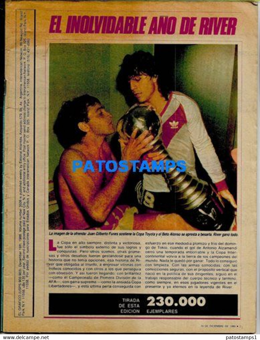 154524 ARGENTINA REVISTA EL GRAFICO RIVER CAMPEON DEL MUNDO ED Nº 3506 1986 NO POSTAL POSTCARD - [2] 1981-1990