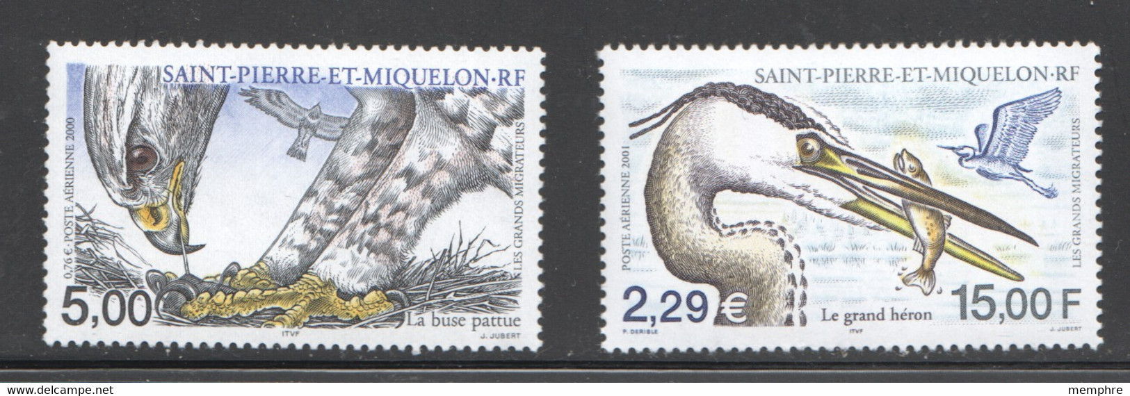 SPM  2000-1  Oiseaux: Buse Pattue, Grand Héron PA 80-1  ** - Ungebraucht