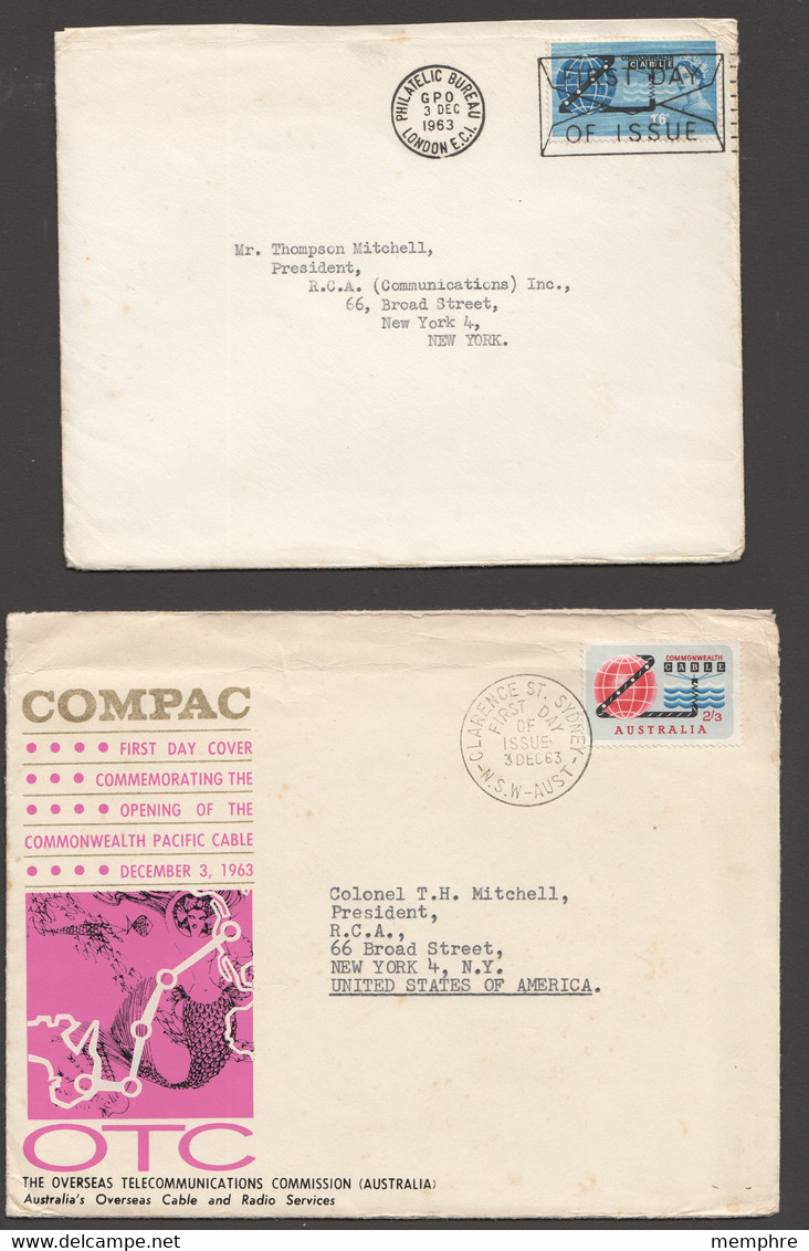 1963  Commonwealth Pacific Cable - Matched Pair OZ  (Oversas Telecommunications Commission )and GB  FDCs - FDC