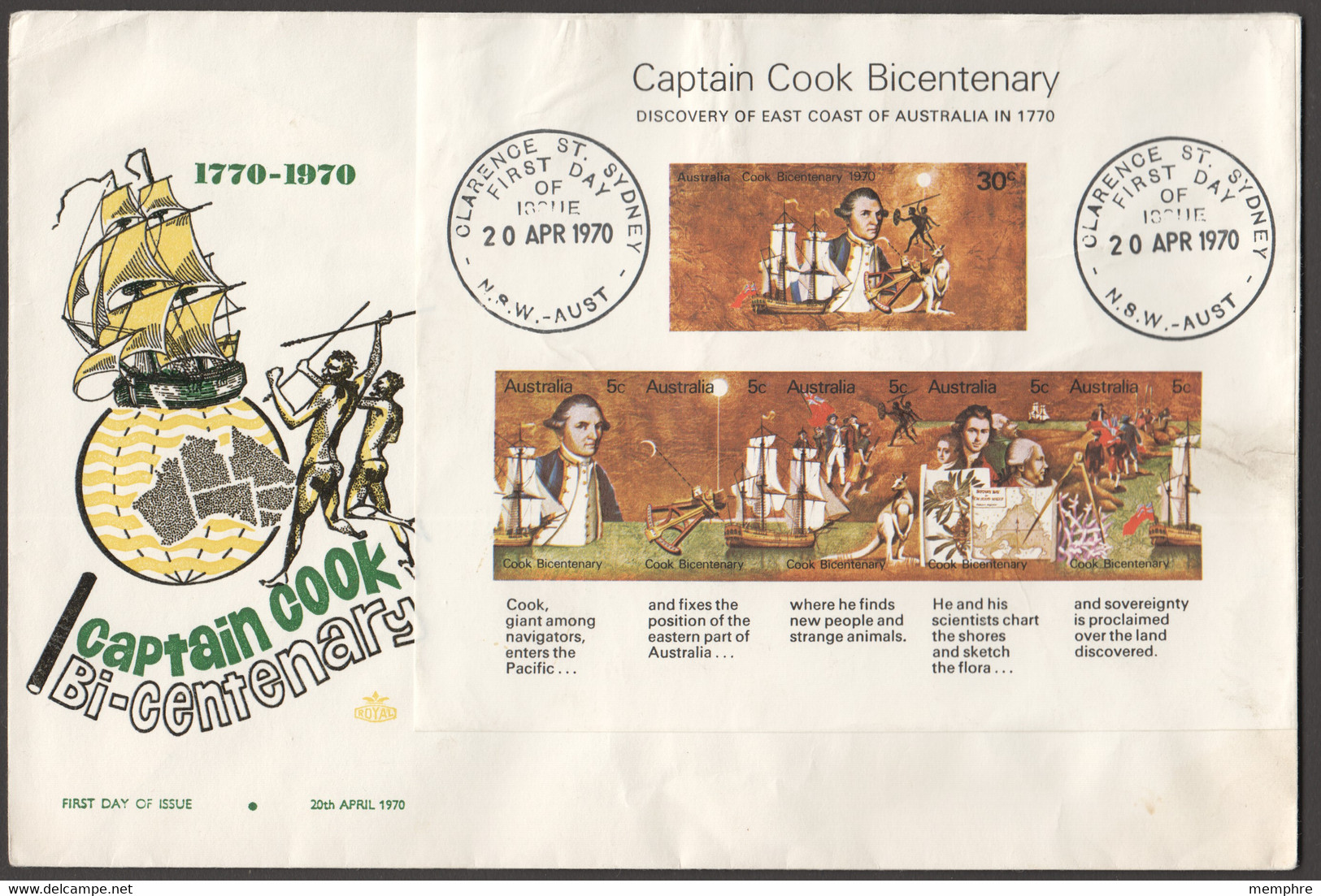 1970  Cook Bicentenary Mini Sheet Unadressed  Royal FDC - FDC