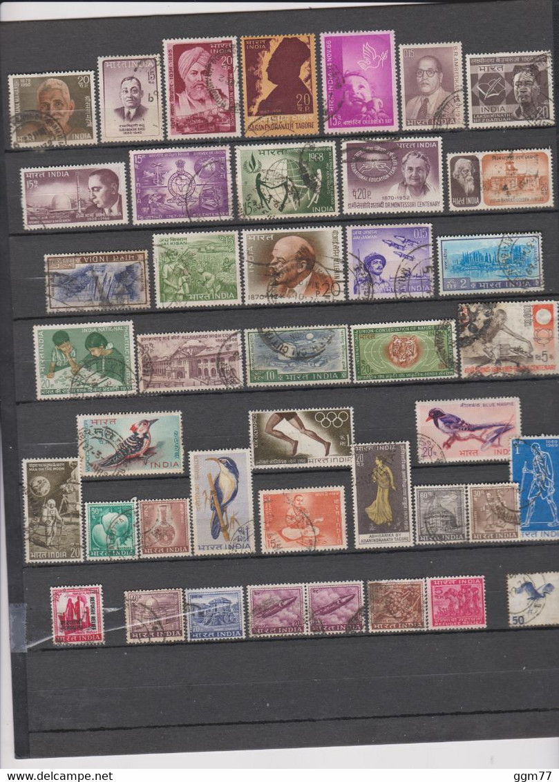 42 TIMBRES INDE OBLITERES  DE 1965 à 1971    Cote : 24,50 € - Used Stamps