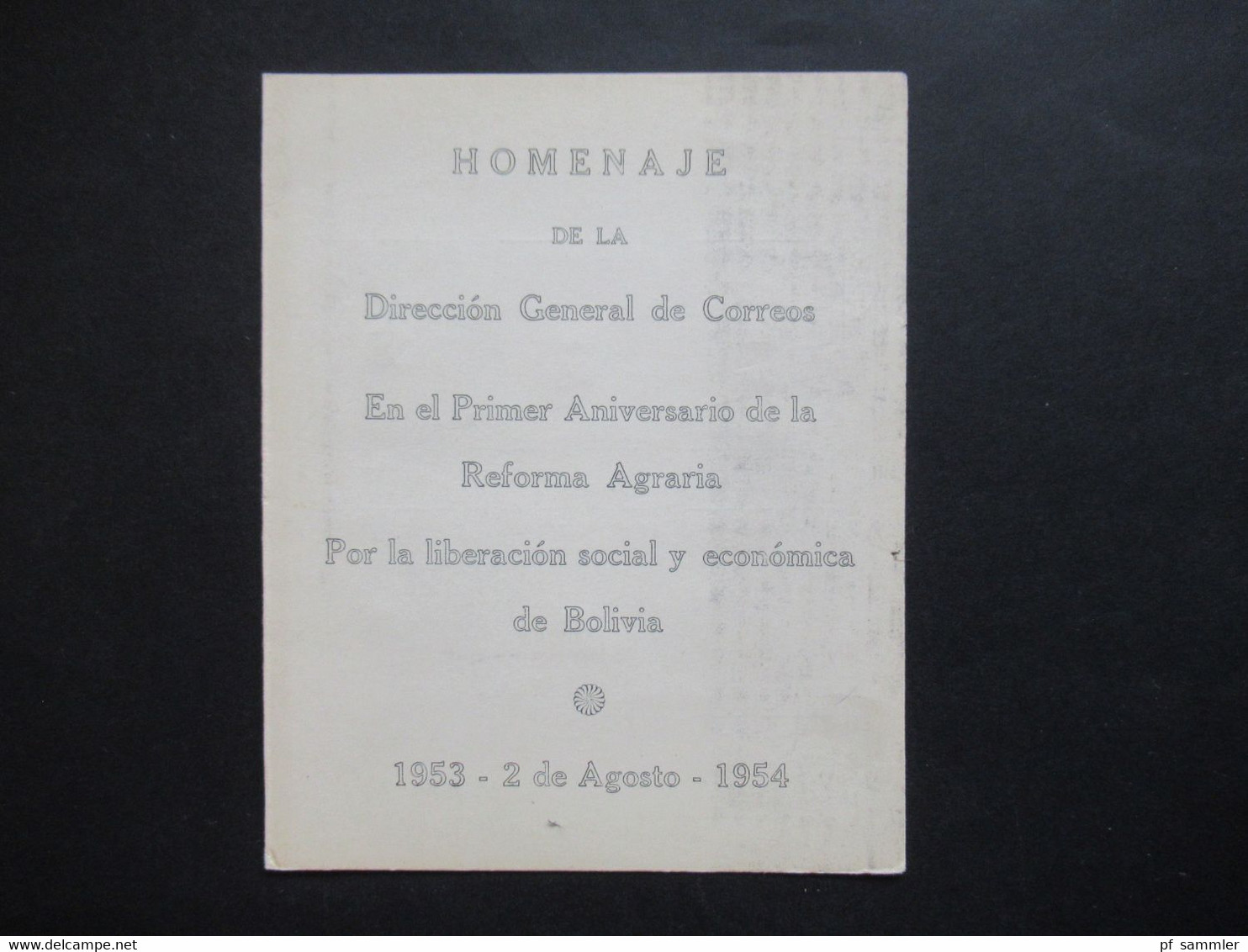 Bolivien FDC Primer Dia de Circulacion 2 Agosto 1954 Reforma Agraria / Congreso Indigenista Interamericano Sonderkarte