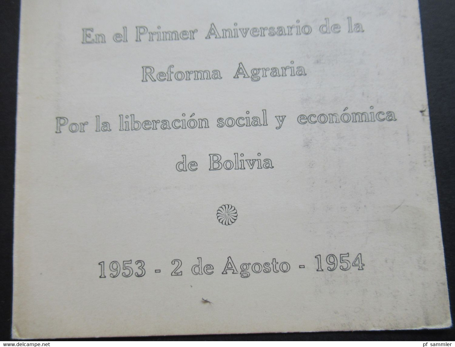 Bolivien FDC Primer Dia de Circulacion 2 Agosto 1954 Reforma Agraria / Congreso Indigenista Interamericano Sonderkarte