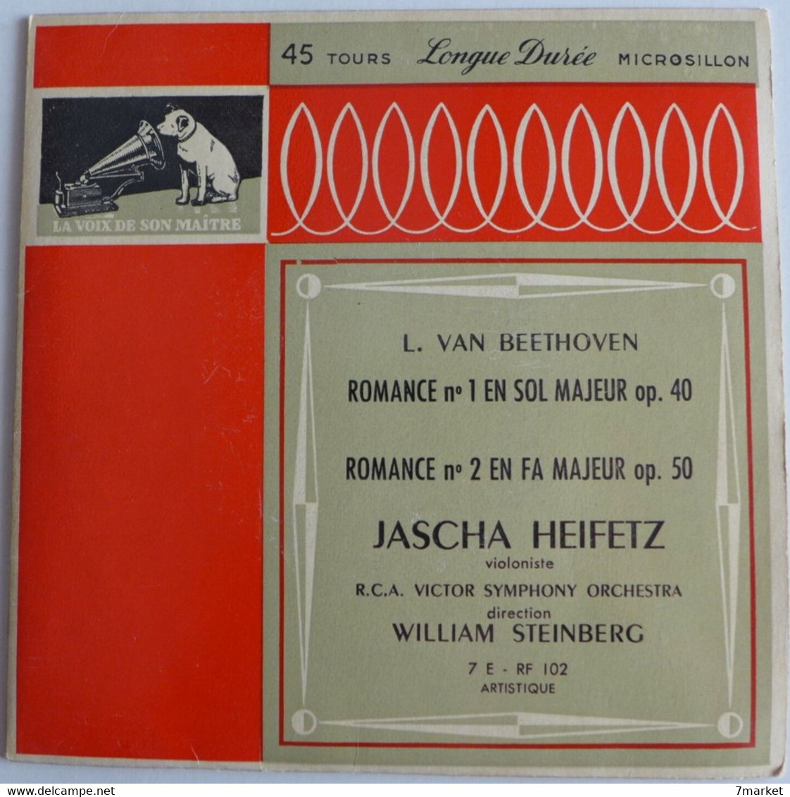 EP 45 // William Steinberg, Jascha Heifetz , Beethoven - Romances N° 1 & 2 / Label La Voix De Son Maître - Clásica