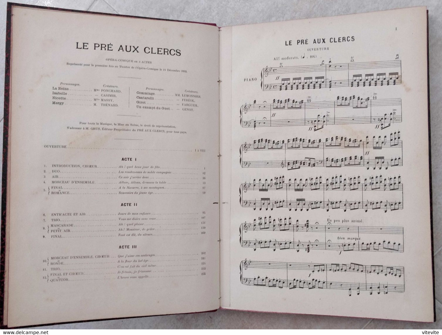 Hérold Le Pré Aux Clercs Partition Ancienne Reliée Chant Piano - Opéra