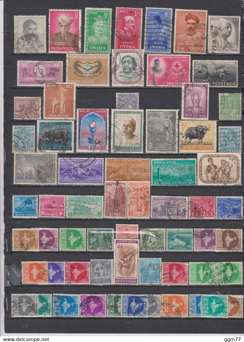 64 TIMBRES INDE OBLITERES DE 1949 à 1965     Cote : 21,45 € - Oblitérés