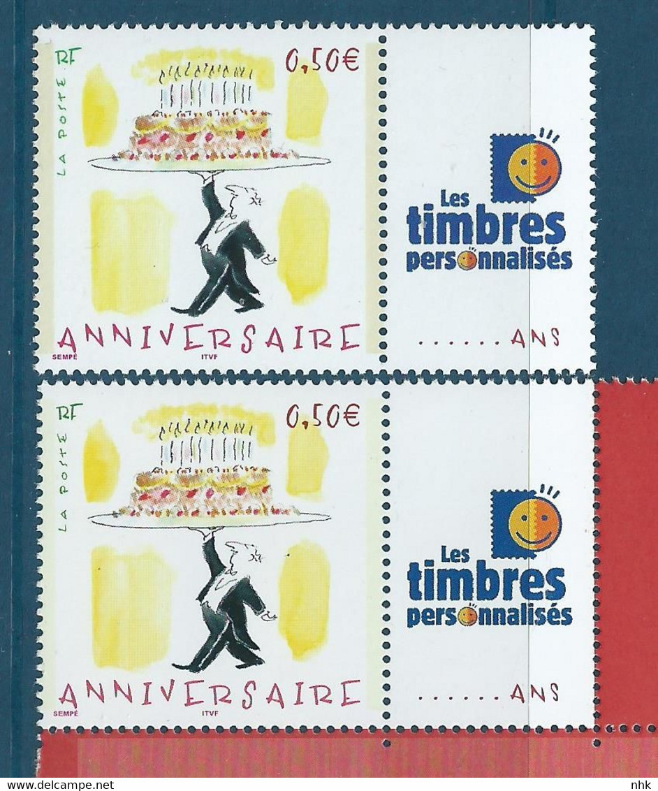 [43] Variété : Timbres Personnalisés N° 3688A Anniversaire Gomme Mate + Brillante ** - Neufs