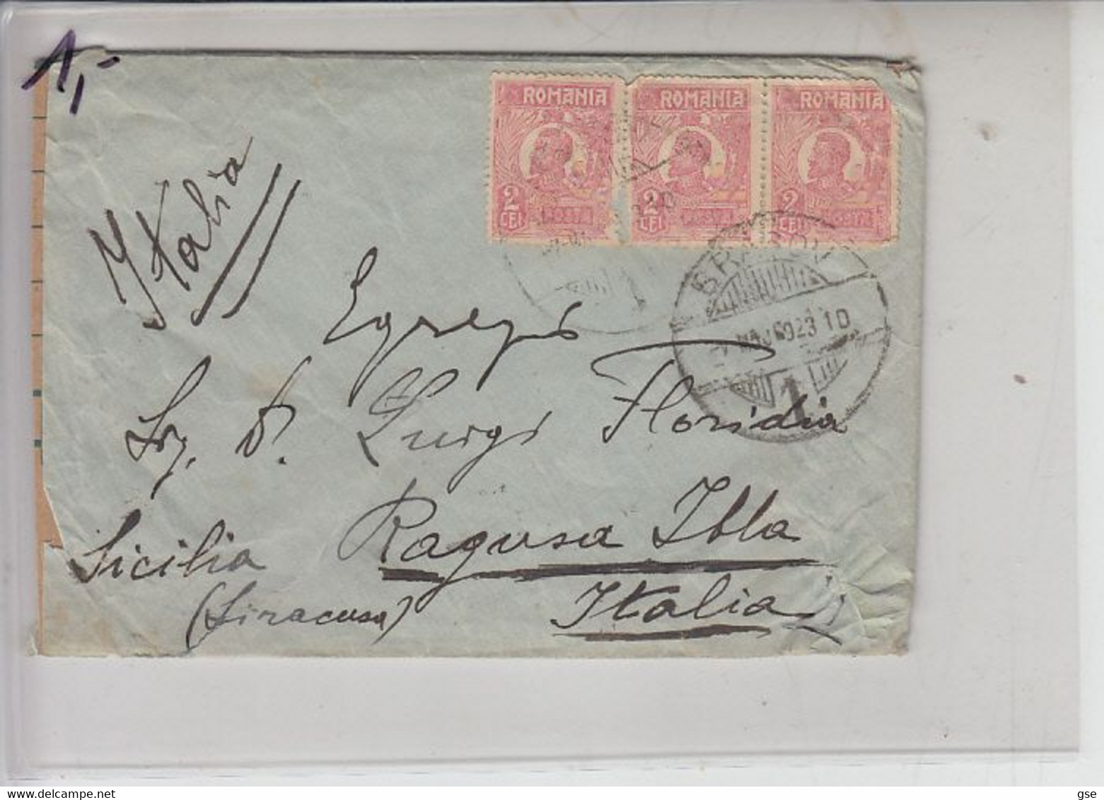 ROMANIA  1923 - Yvert  287 (x 2) - Lettera Per Italia -.- - Brieven En Documenten