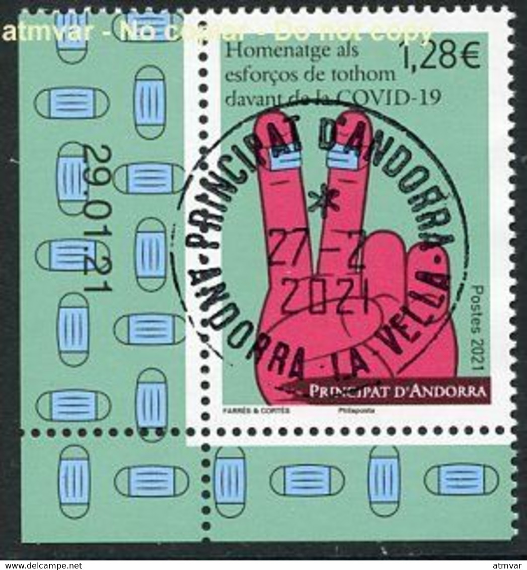 ANDORRA ANDORRE Postes (2021) - Homenatge Esforços Tothom Davant COVID-19 - Timbre, Sello, Stamp COIN DATÉ Date Postmark - Gebruikt