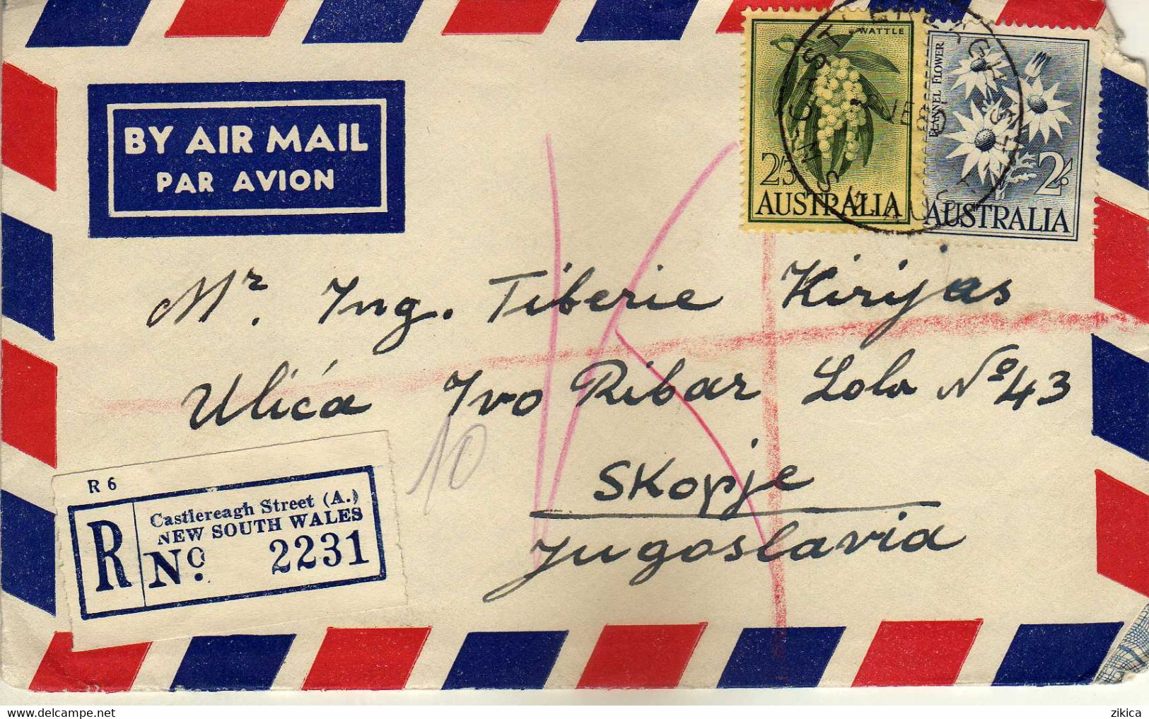 Australia AirMail Registered Letter 1960 Castlereagh Street ( A.) Via Yugoslavia,nice Stamps - Briefe U. Dokumente