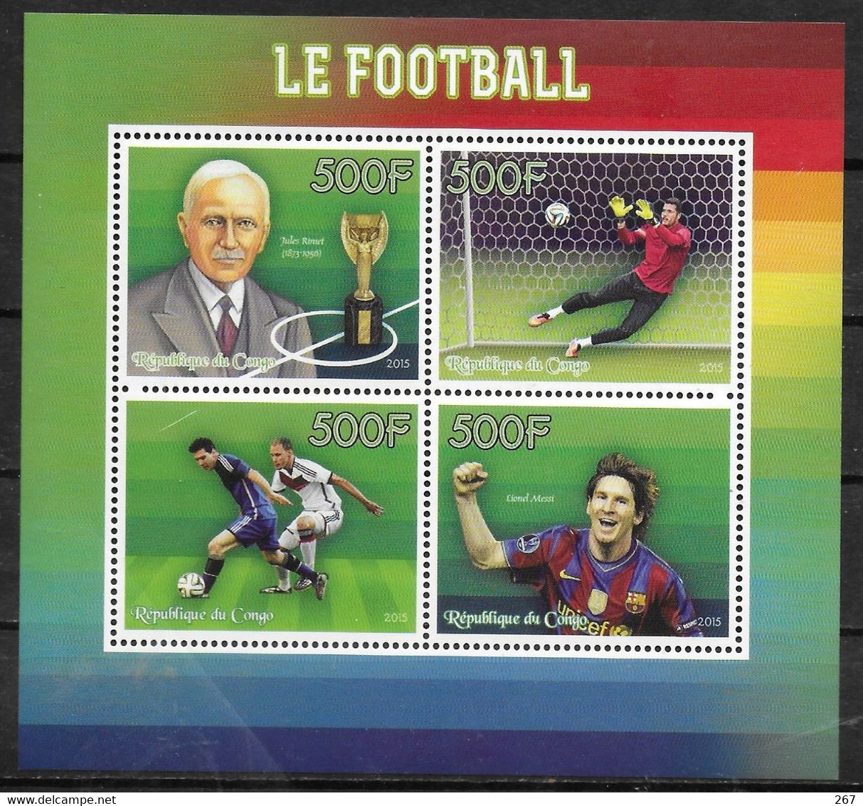 CONGO  Feuillet   N°  * *       Football  Soccer Fussball Jules Rimet Messi - Nuevos