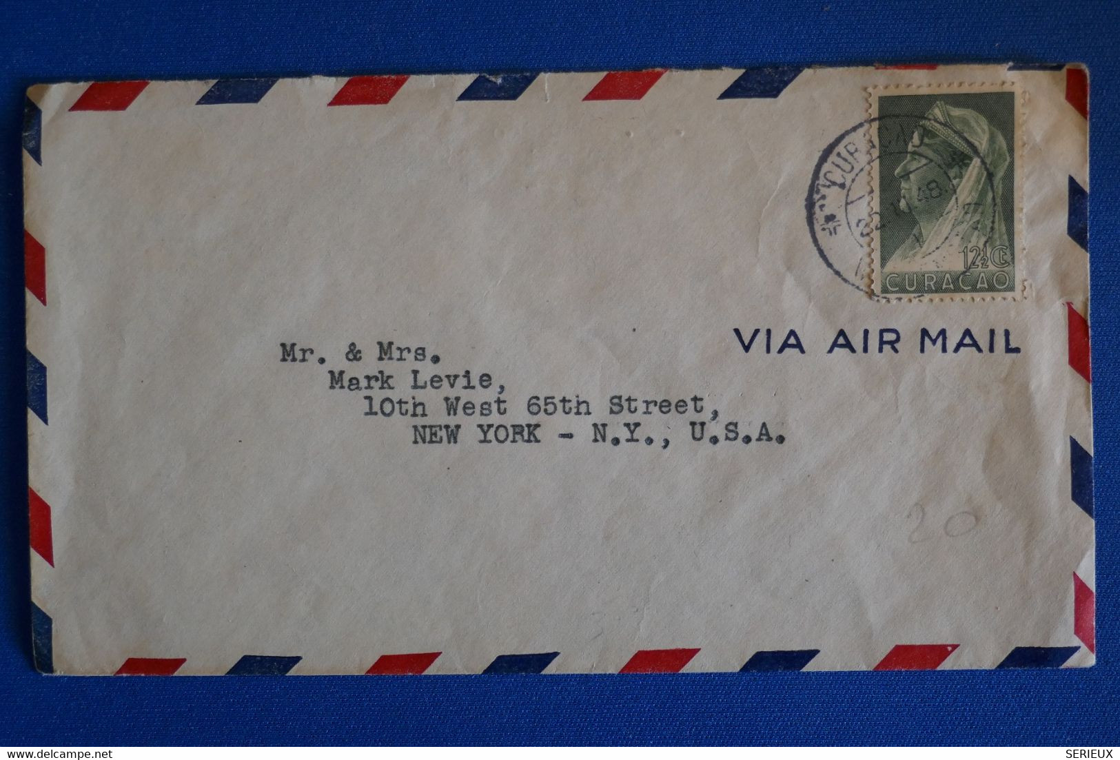 L15 CURACAO BELLE  LETTRE  1948 PAR AVION POUR NEW YORK + AFFRANCH. PLAISANT - Curaçao, Nederlandse Antillen, Aruba