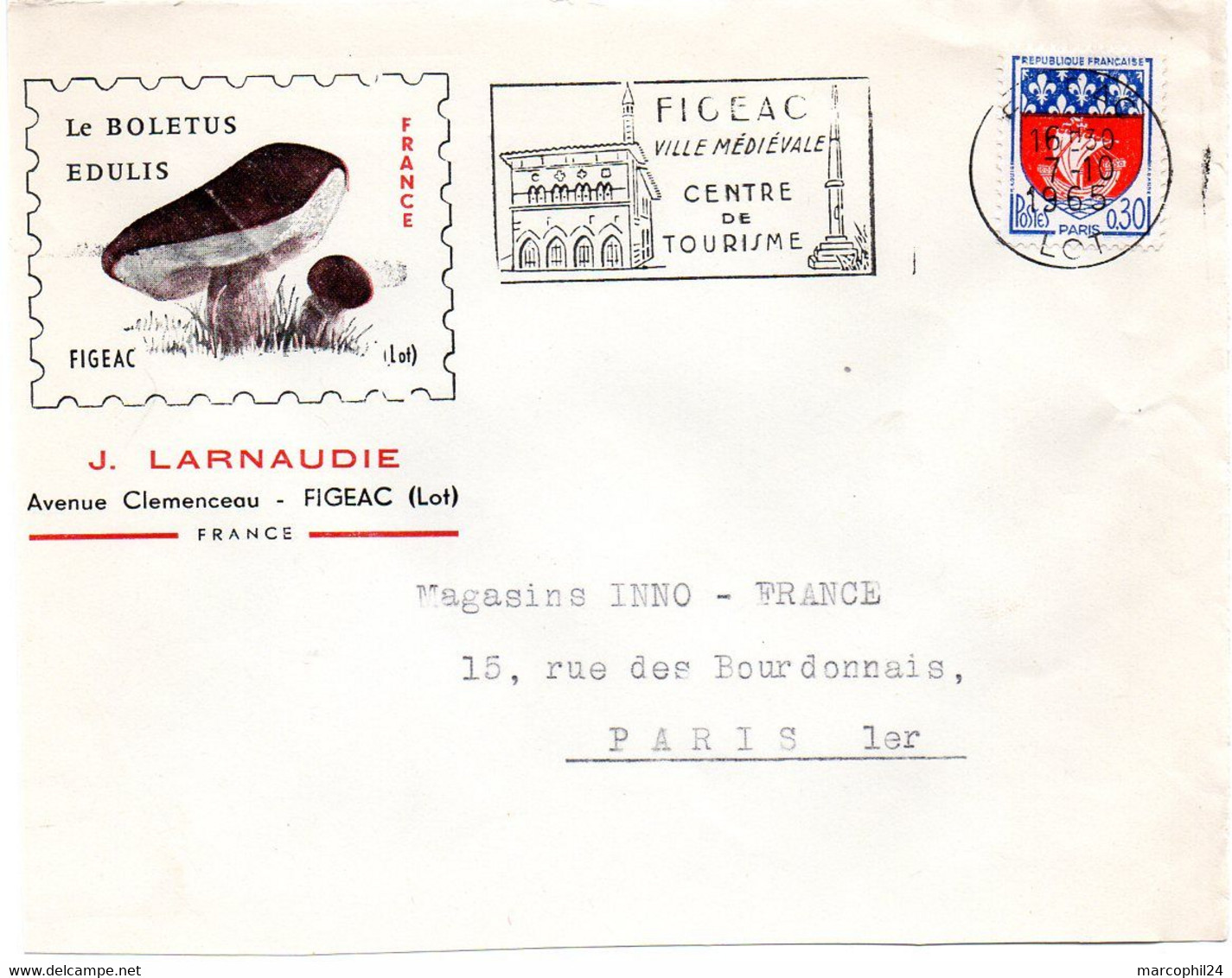 LOT - Dépt N° 46 = FIGEAC 1965 = BOLETUS EDULIS LARNAUDIE + FLAMME SECAP Illustrée - Hongos