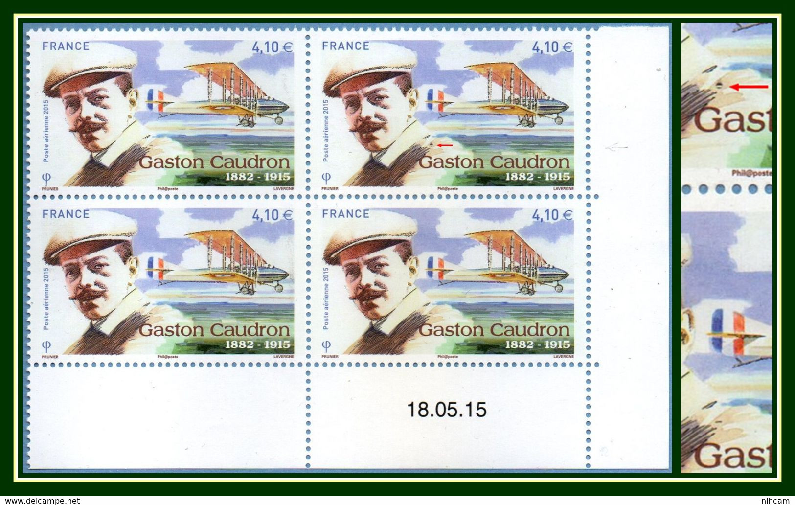 Coin Daté N° PA 79 ** MNH ▀ Variété " Anneau De Lune" Gaston Caudron 2015 - Luftpost