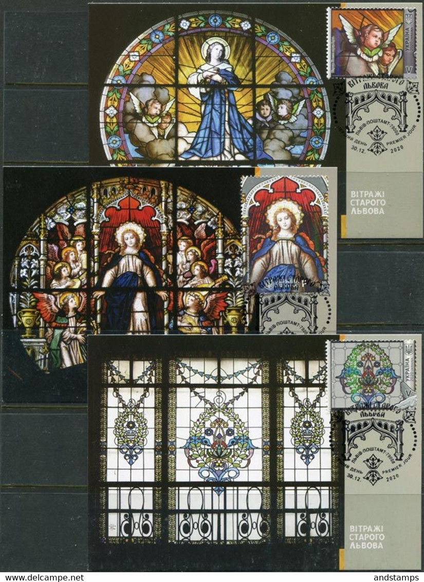 Ukraine 2020. #1887/93 FDC. Stained-glass Windows Of Old Lviv. Maxicard (B05) - Glas & Fenster