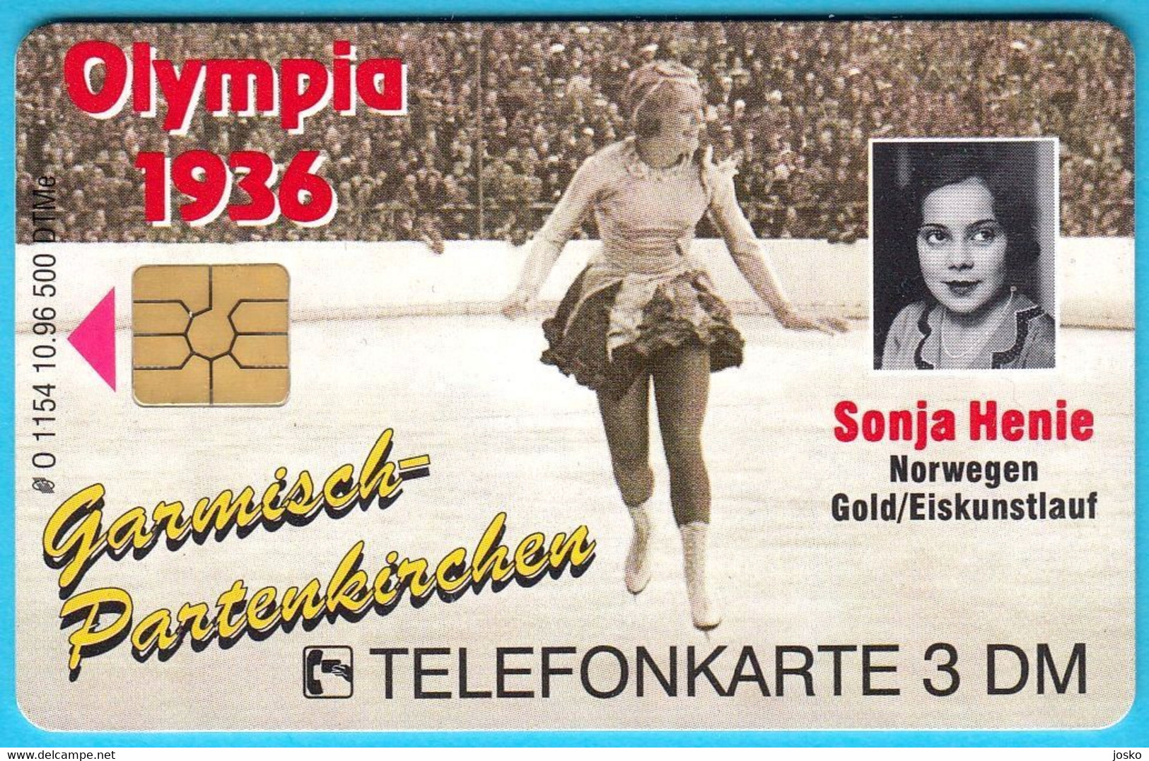 SONJA HENIE German Phonecard Only 500. Ex. - GOLD MEDALS ON 3 OLYMPIC GAMES Figure Skating Norway Patinage Artistique RR - Eiskunstlauf