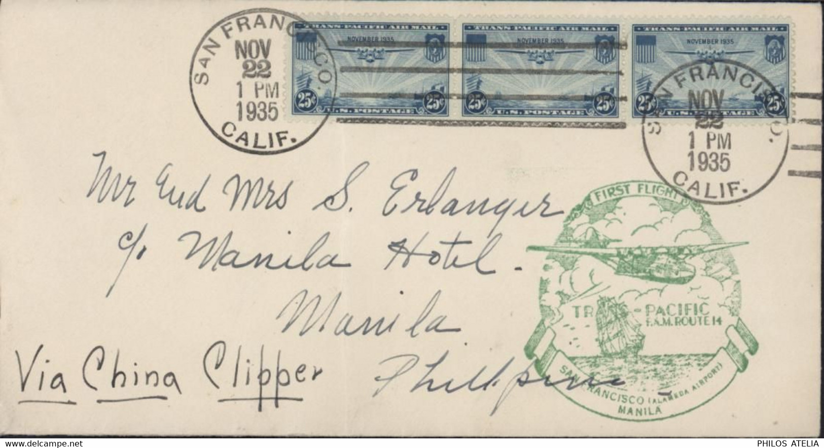 YT PA N°21 X3 Avion Aviatiation Trans-pacific Air Mail US Post 25c Ct First Flight San Francisco Manila F.A.M. Route 14 - Other & Unclassified