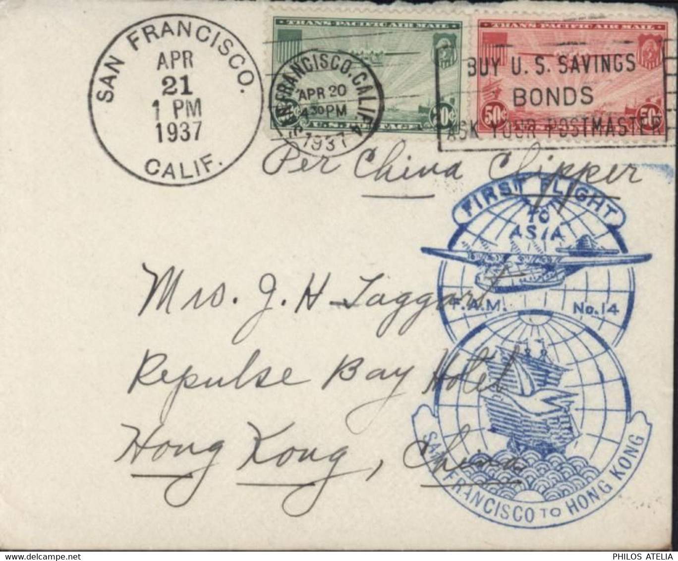 YT N°22 + 23 Trans-pacific Air Mail US Post Avion Aviation 1er Flight San Francisco To Hong Kong + To Asia F.A.M. N°14 - Altri & Non Classificati