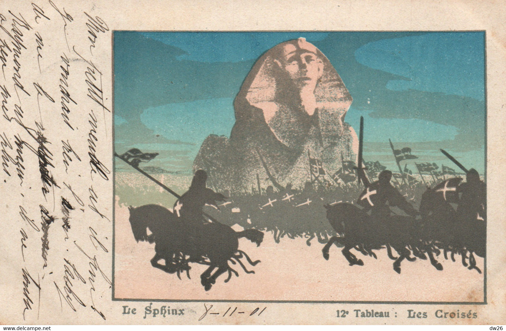 Série Le Sphinx Dans L'Histoire - Illustration Non Signée, 12ème Tableau: Les Croisés - Carte Dos Simple De 1901 - Sphynx