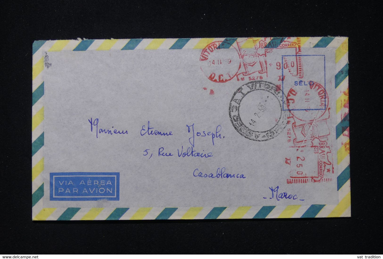 BRÉSIL - Affranchissement Mécanique De Vitória Sur Enveloppe En 1959  Pour Le Maroc - L 90340 - Lettres & Documents