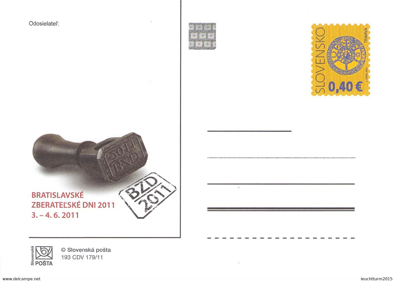 SLOWAKIA - POSTCARDS 2011 193 CDV 179/11 Unc /Q322 - Cartes Postales
