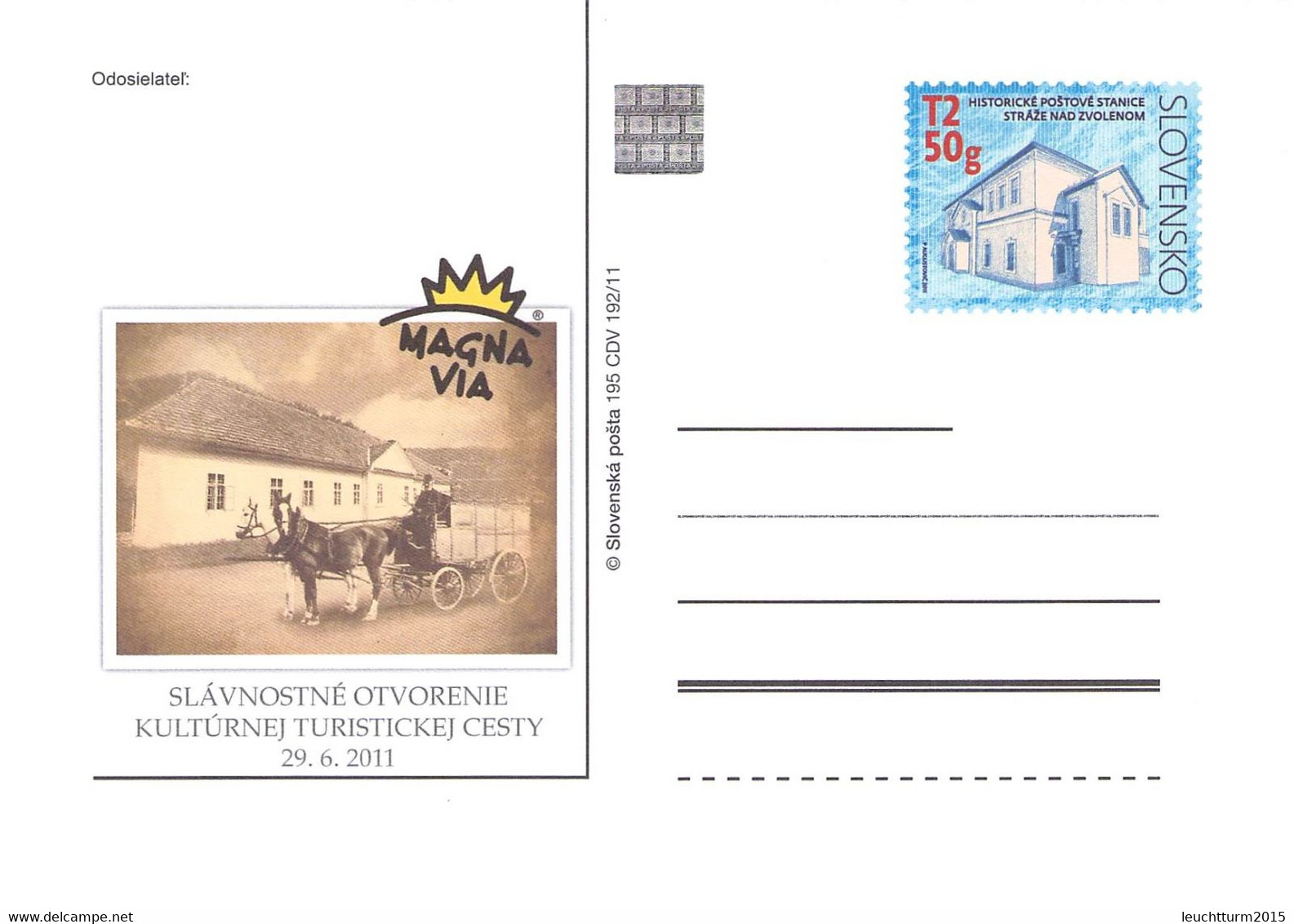 SLOWAKIA - POSTCARDS 2011 195 CDV 192/11 Unc /Q324 - Cartes Postales