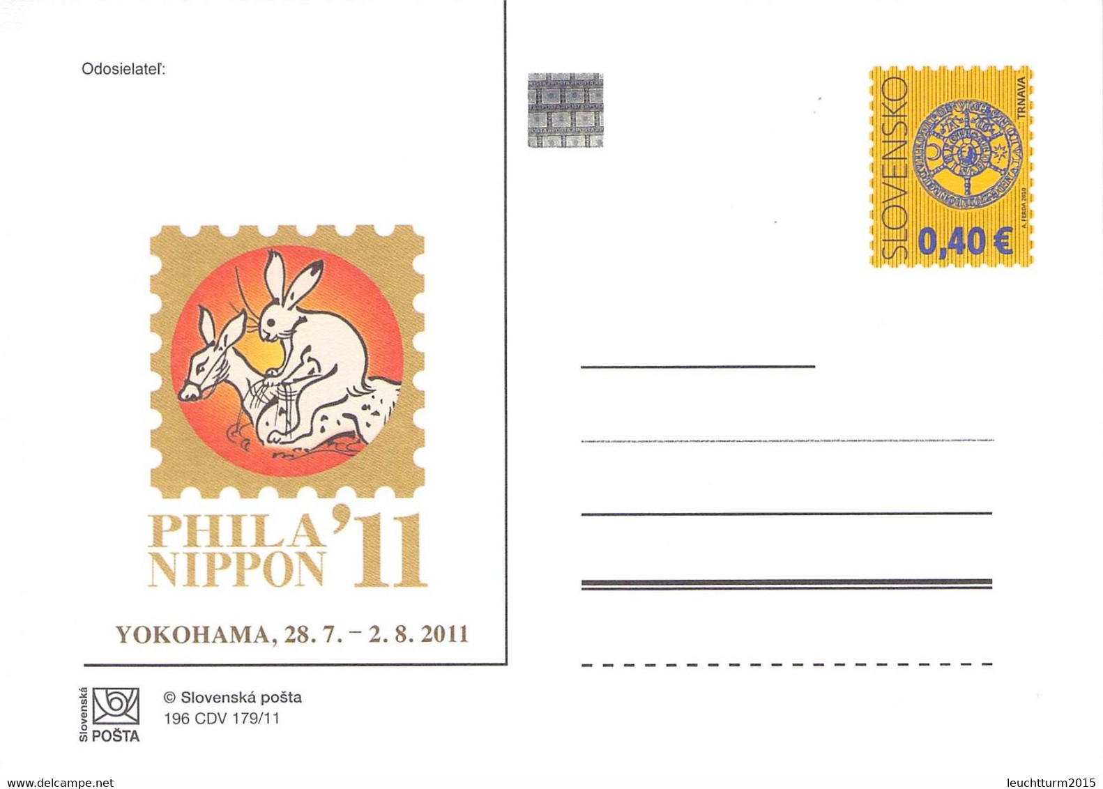 SLOWAKIA - POSTCARDS 2011 PHILA 'NIPPON 199 CDV 179/11 Unc /Q325 - Postcards