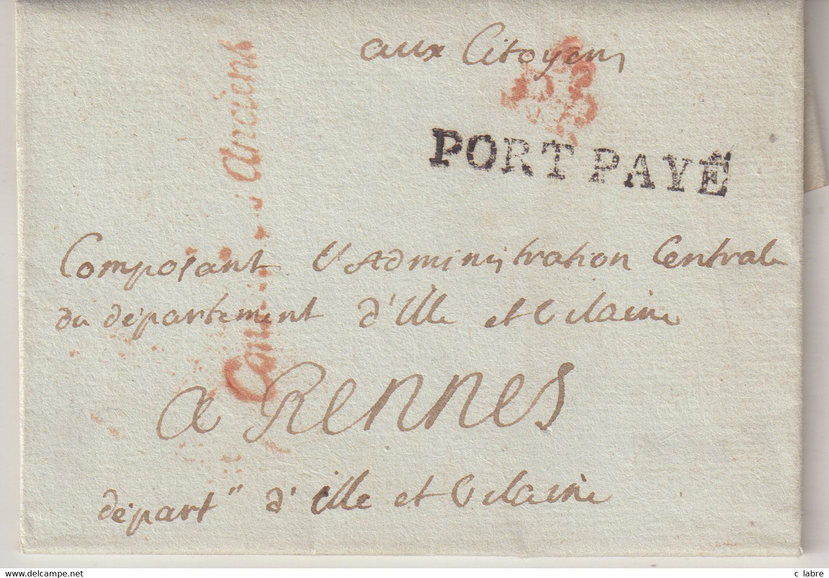 FRANCE : MP DE FRANCHISE . " CONSEIL DES ANCIENS " . EN ROUGE . EN PORT PAYE . 1800 . - 1701-1800: Precursores XVIII