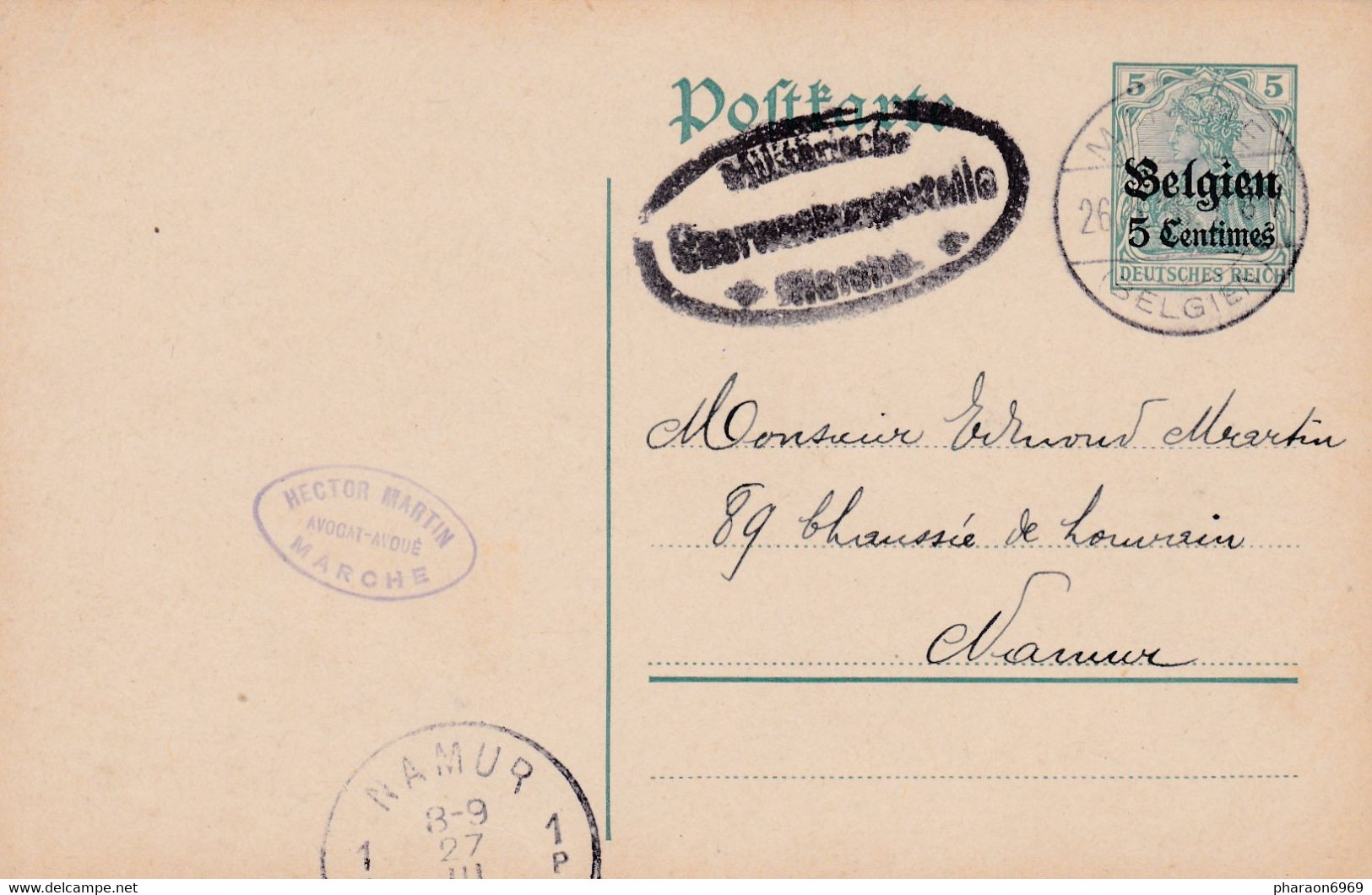 Carte Entier Postal Marche Cachet Censure Militaire Marche - German Occupation