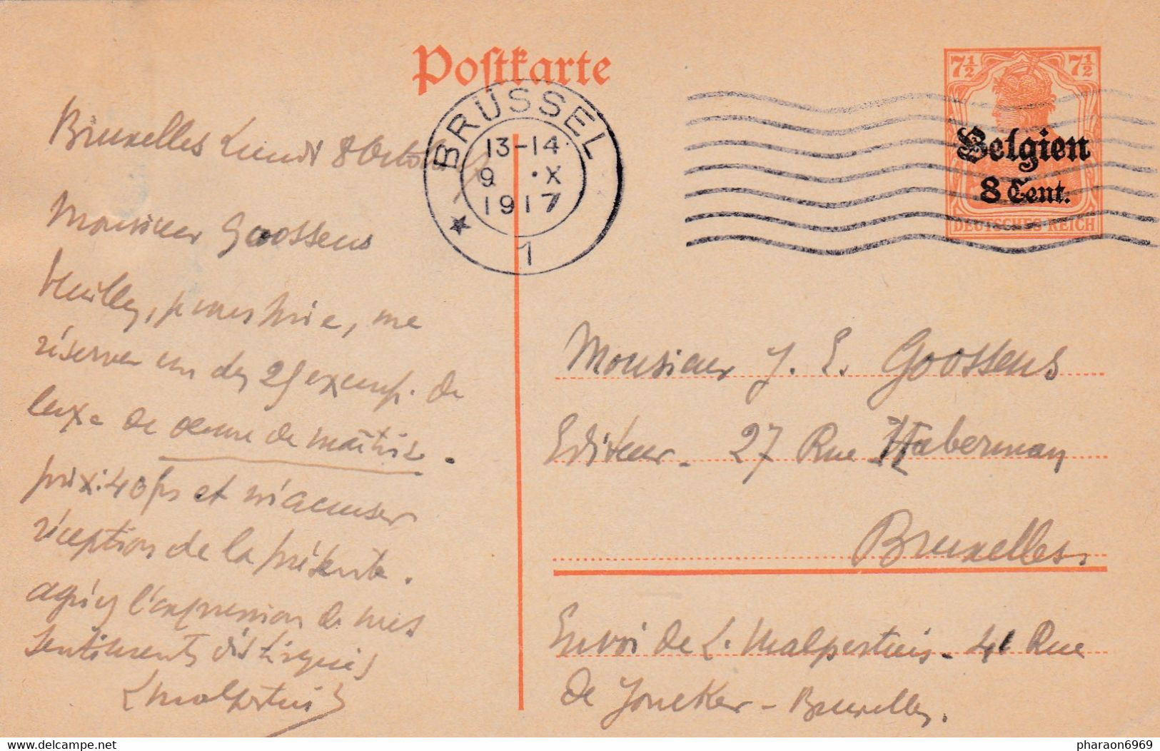 Carte Entier Postal Brussel - Ocupación Alemana