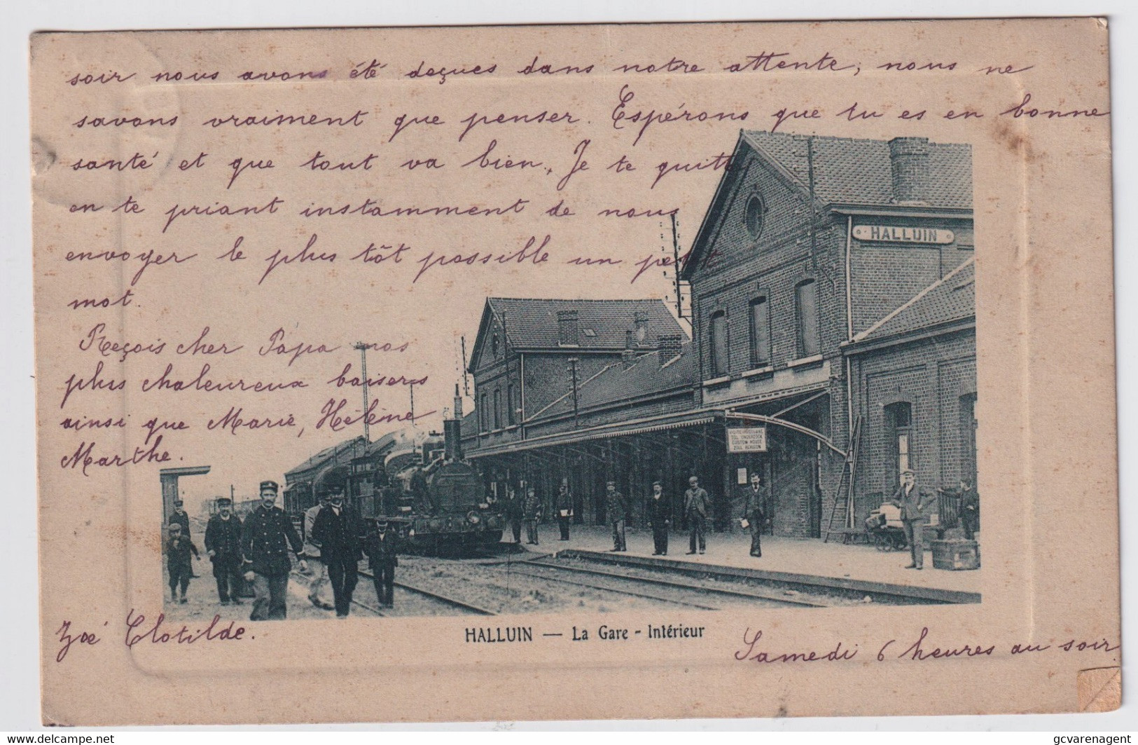 HALLUIN  LA GARE  INTERIEUR  ( AVEC TRAI DE VAPEUR )   2 SCANS - Estaimpuis