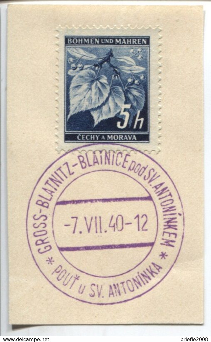 Böhmen Und Mähren 7.7.40 Sonderstempel 24 Briefstück, Gross-Blatnitz Pilgerfahrt Hl.Antonius - Covers & Documents
