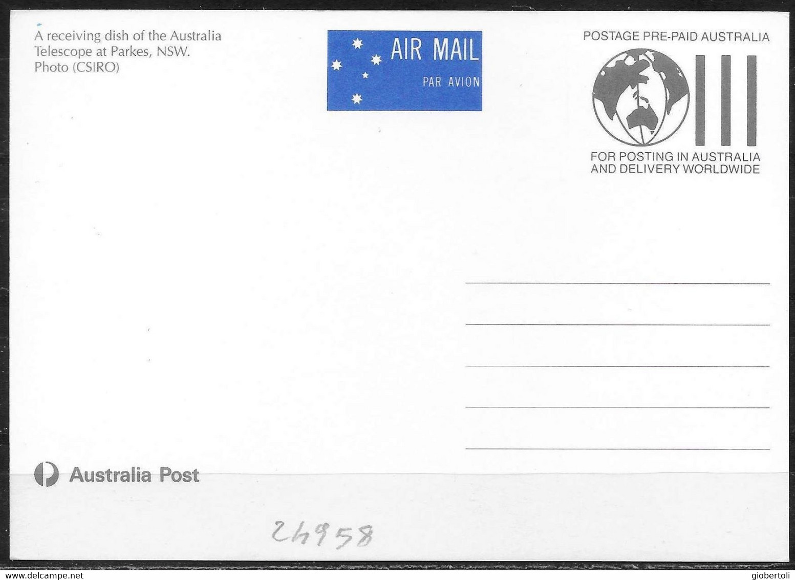 Australia/Australie: Intero, Stationery, Entier, Anno Spaziale Internazionale, International Space Year, (Antenna) - Océanie