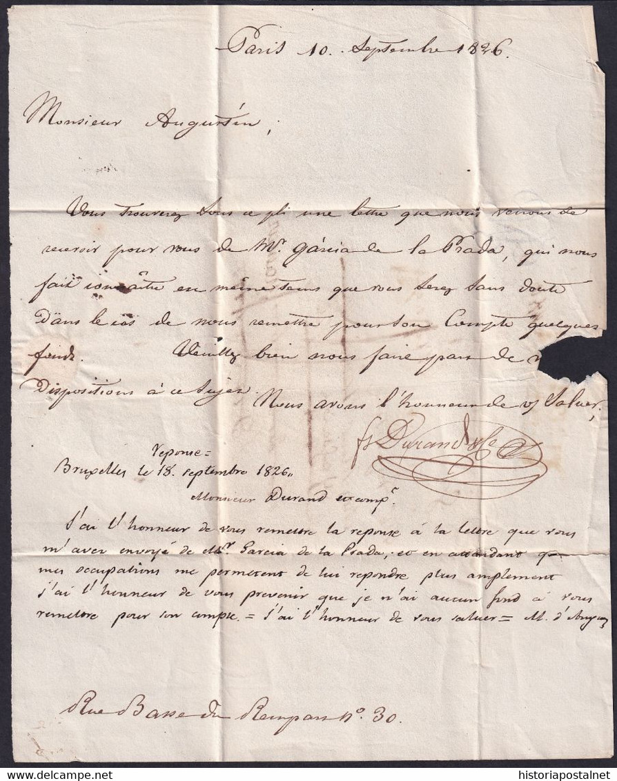 1826. PARÍS A BRUSELAS. MARCA DE ORIGEN P TRIANGULAR. MARCA P.94.P/BRUXELLES A MODO DEBOURSÉ. MUY INTERESANTE. RARA. - Sonstige & Ohne Zuordnung