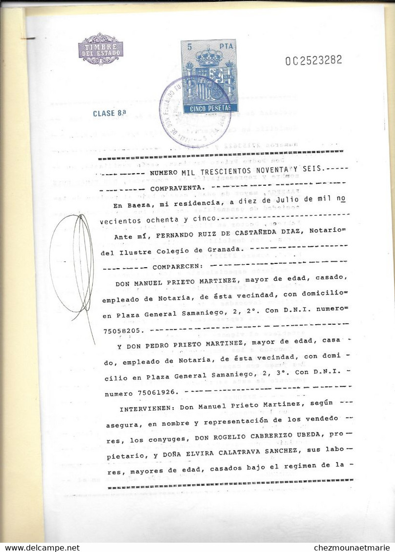 1985 DIEZ ESPAGNE - MARTINEZ DON ROGELIO CABRERIZO UBEDA RUIZ FABREGA - NOTAIRE CASTANEDA DIAZ - 7 PAGES - Documents Historiques