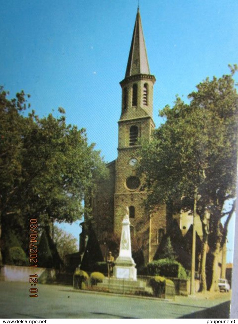 CP 81 Tarn  MONTREDON LABESSONIE ( Labessonnie)  - La Place De L'église  Monument Aux Morts - Voiture 2cv Citroen 1970 - Montredon Labessonie
