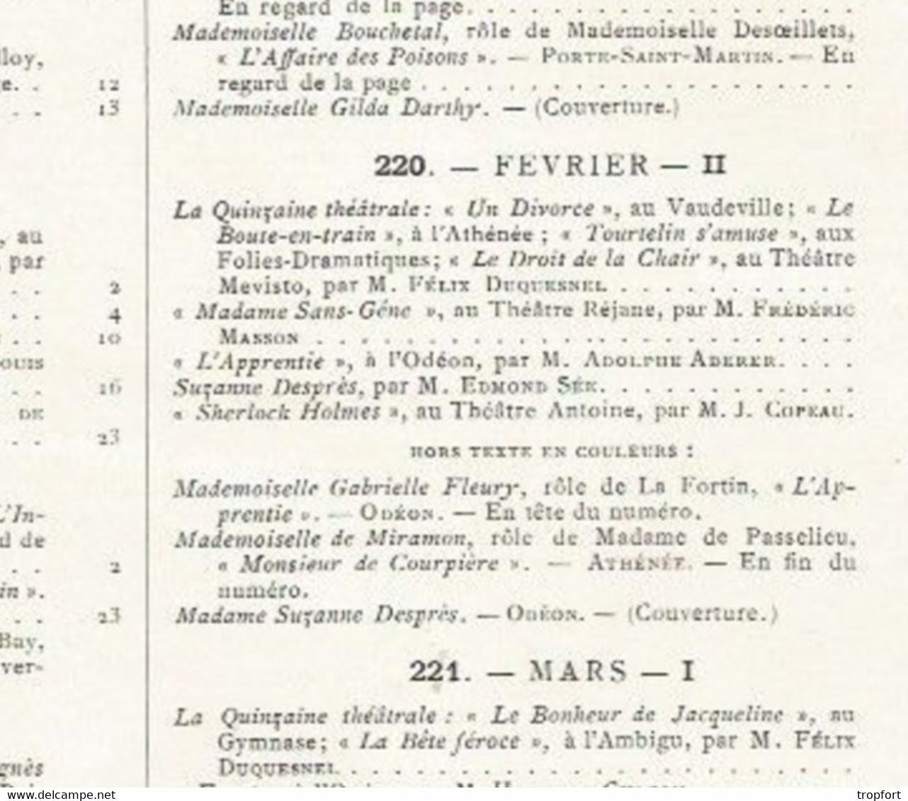 Old newspaper theater teatro 1908 Théatre N°220 Demiramont DESPRES Sherlock holmes BERTON THOMASSIN Geffroy