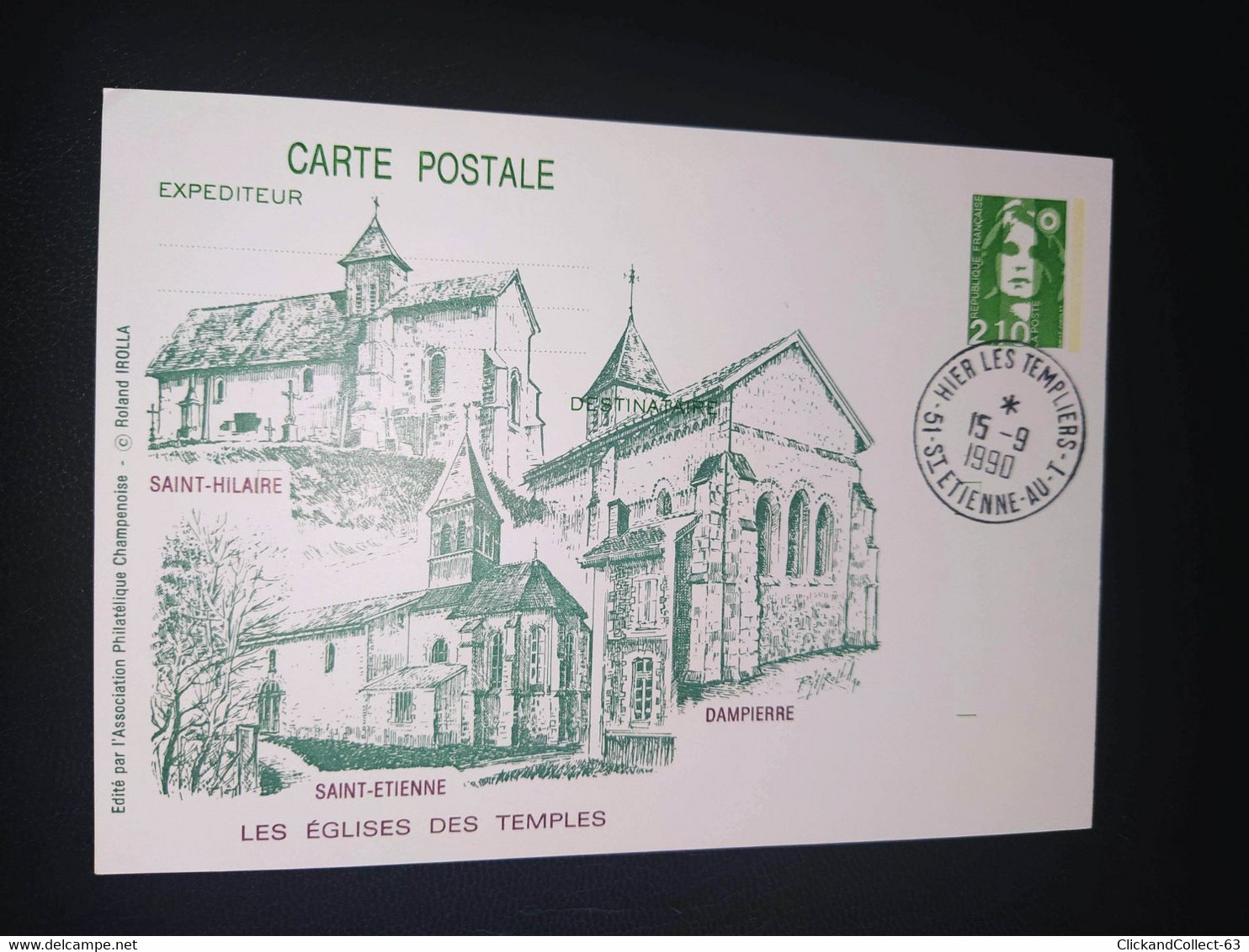 Carte églises Des Temples Saint Etienne Des Temples Dessin De  Roland Irolla 1990 Timbre N° 2627 - 1990-1999