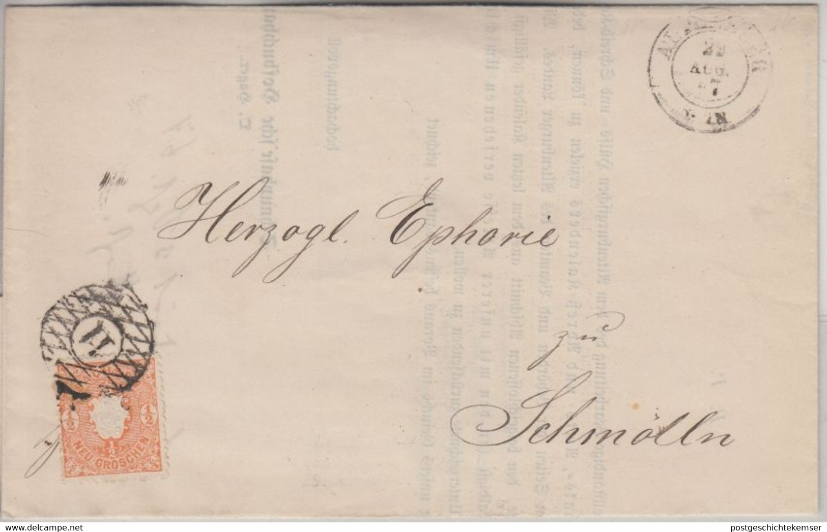 Sachsen - 1/2 Ngr. Wappen Nummerngitterstpl. 11 Brief Altenburg - Schmölln 1867 - Saxony