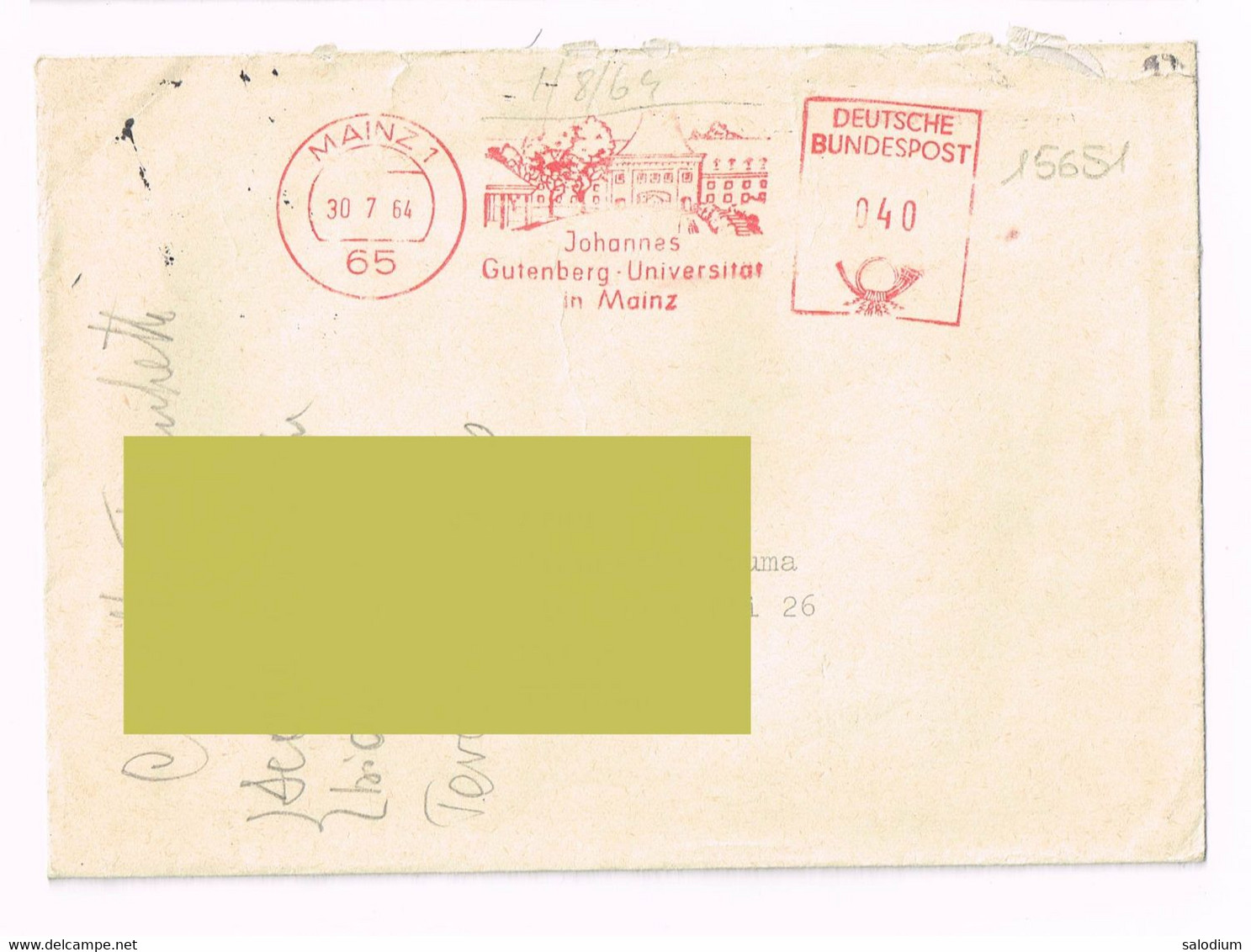 1964 - Mainz - Germania - Storia Postale - Annullo A Targhetta Storia Postale - Cartas & Documentos