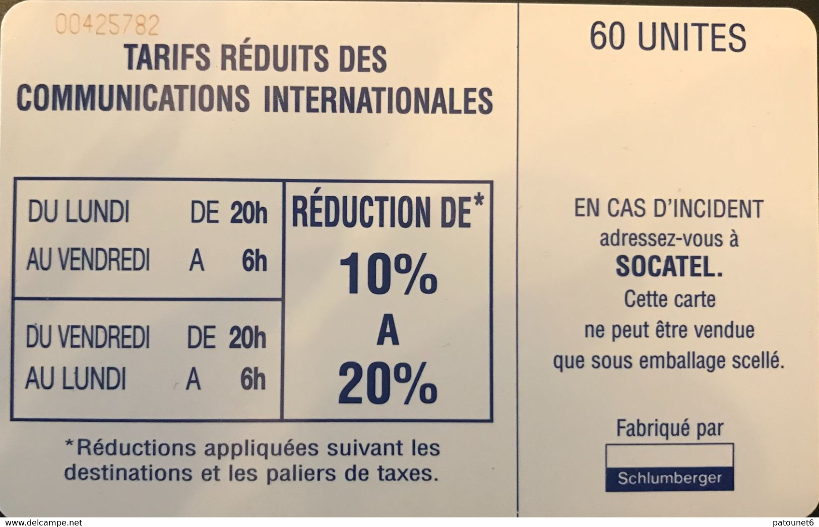 REPUBLIQUE CENTRAFRICAINE  -  Phonecard  -  SOCATEL -  60 Unités (bleue) - República Centroafricana