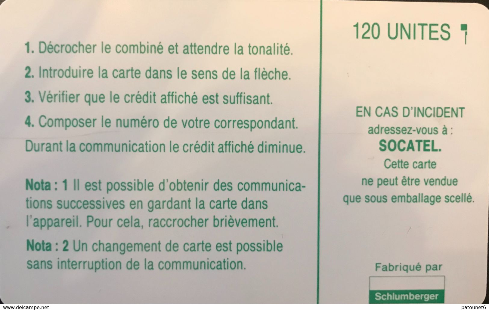 REPUBLIQUE CENTRAFRICAINE  -  Phonecard  -  SOCATEL -  120 Unités (verte) - SC 5 An - República Centroafricana