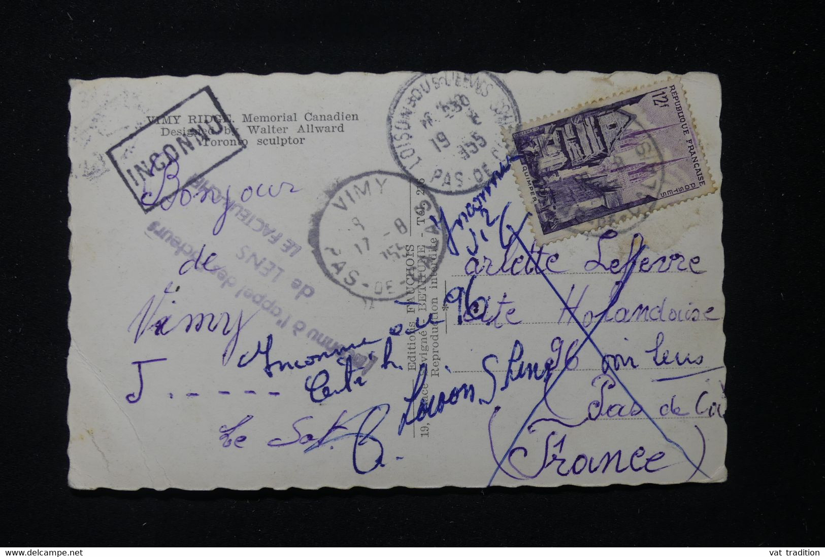 FRANCE - Cachet " Inconnu à L 'Appel Des Facteurs De Lens " Sur Carte Postale En 1955 - L 90459 - 1921-1960: Moderne