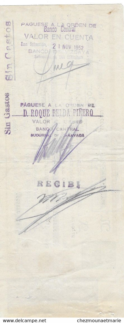 1952 CALASPARRA MURCIA ESPAGNE - JOSE ANTONIO DEL AMOR GARCIA - CHEQUES BILLET - Cheques En Traveller's Cheques