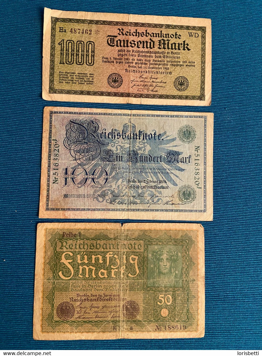 3 Banconote Germania Circolate  Reichsbanknote 1908-1920-1922 - Non Classificati