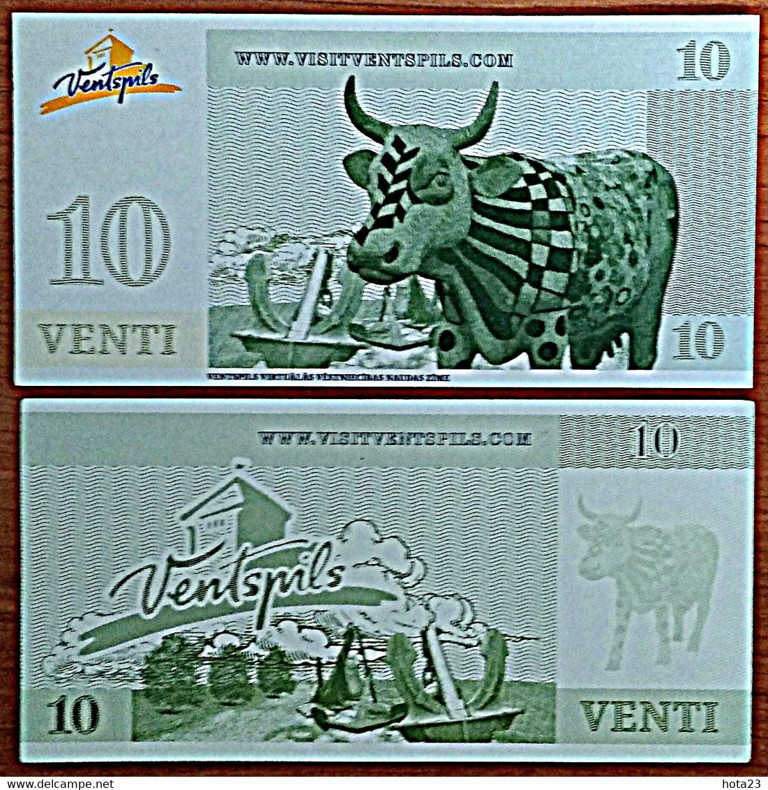 (!) 2011 10 VENTI LATVIA , Lettland , Lettonia  Local Currency Venspils City,cow , Anchor  Unc Banknote - Die Ku , Vaca, - Lettonie
