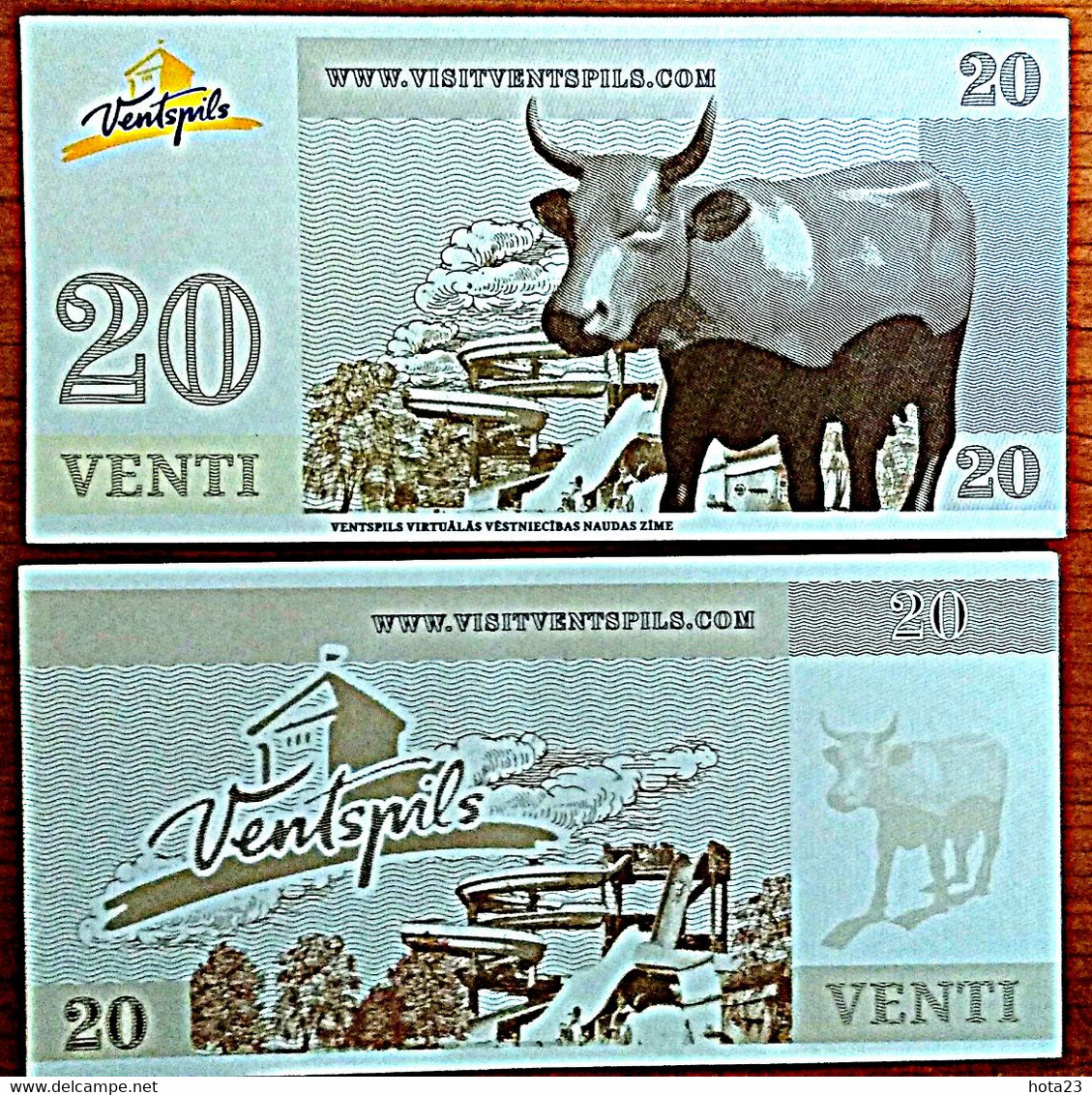 (!) 2011 20  VENTI - LATVIA , Lettland , Lettonia  Local Currency Venspils City,cow , A Small Old Wooden Bridge  Unc - Letonia