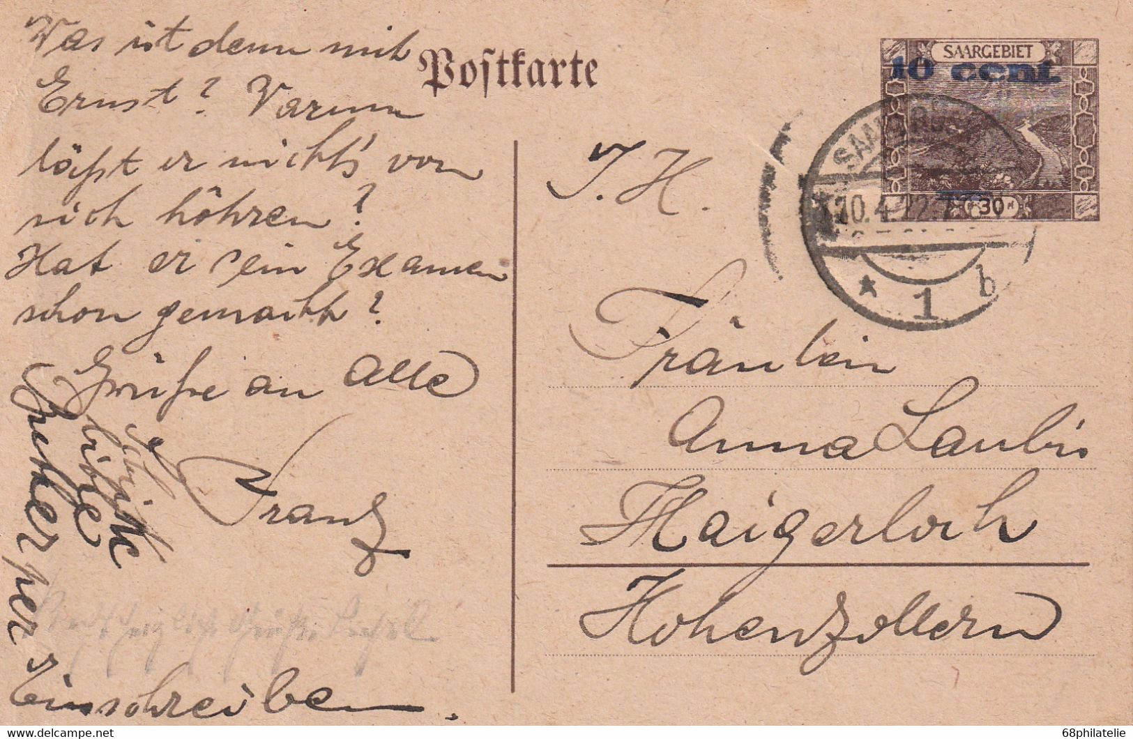 SAAR 1922  ENTIER POSTAL/GANZSACHE/POSTAL STATIONARY CARTE DE SAARBRÜCKEN - Postwaardestukken