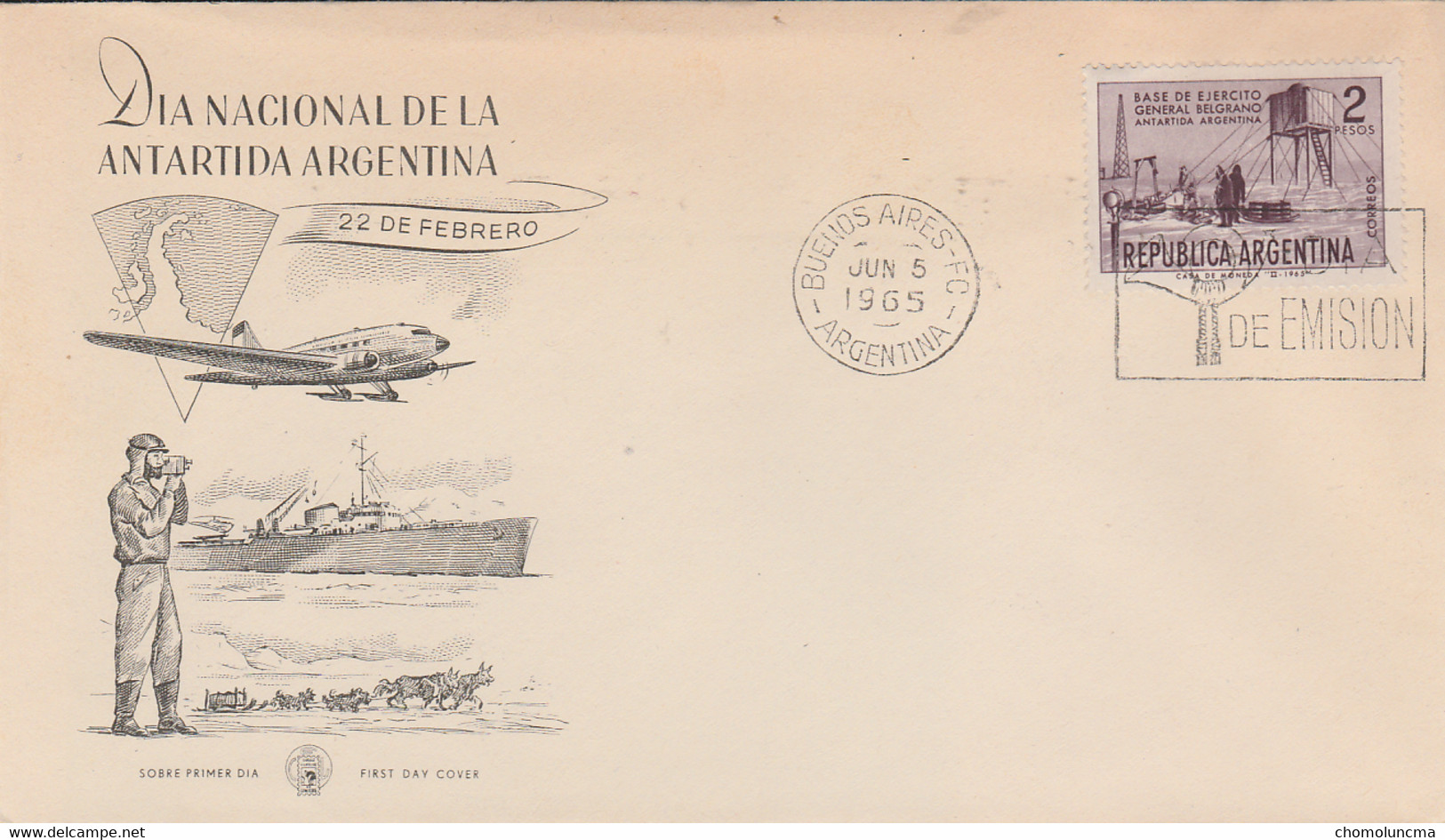 1965 Argentine FDC Base Ejercito Antartida Argentina Antarctique Chien Traineau Sled Dog Polar Plane Boat  Belgrano - Other & Unclassified