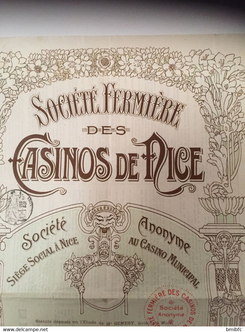 NICE Le 1er Août 1910  Société Fermière Des Casinos De Nice - Société Anonyme Siège Social Au Casino Municipal - Casinos